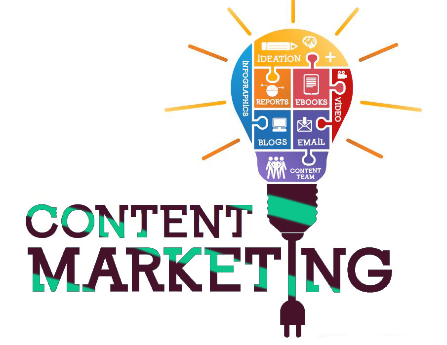 Content marketing logo featuring a light bulb, symbolizing innovative ideas and creative strategies in marketing.